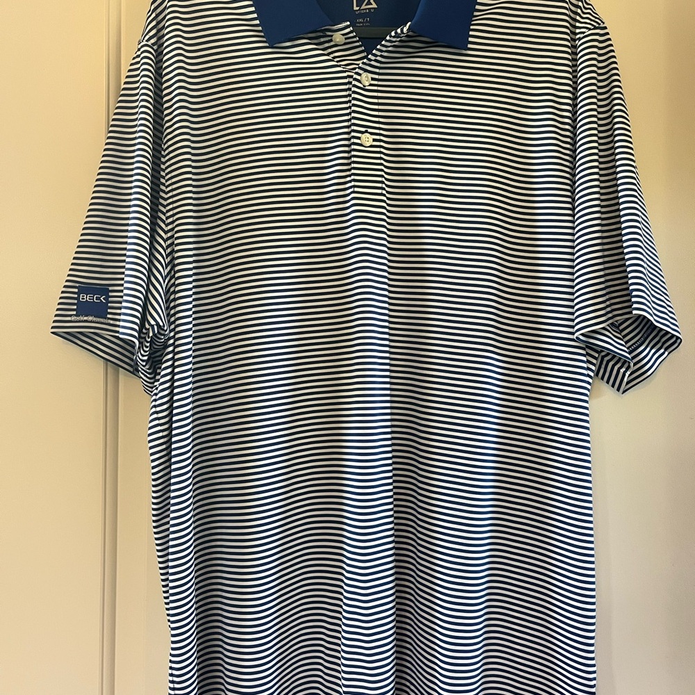 Cutter & Buck Navy and White Striped Polo